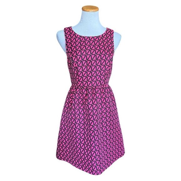 Womens Kaari Blue Hot Pink & Black Triangle Print Fit & Flare Sleeveless Dress 4 - Picture 1 of 3